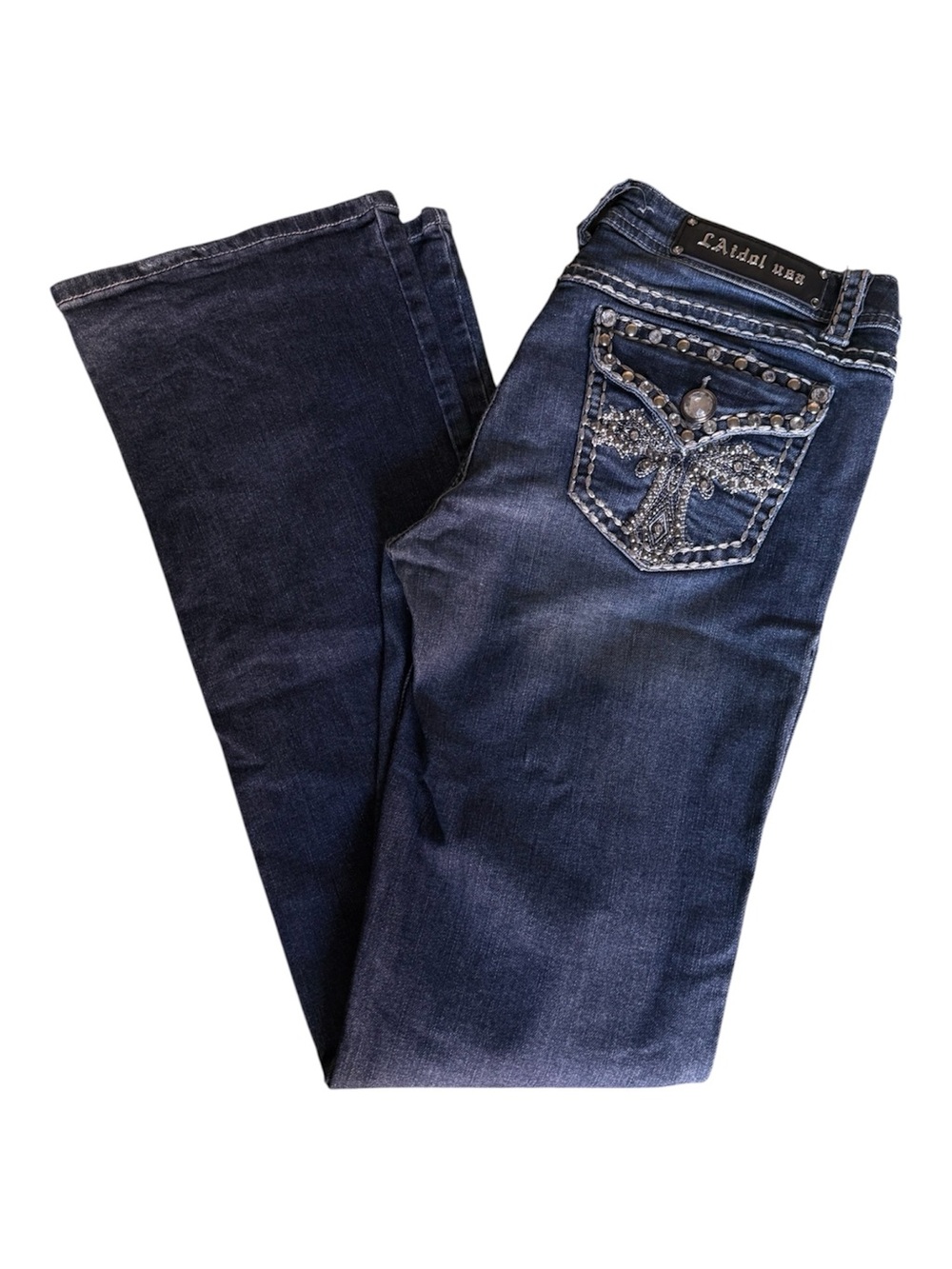 L.A. idol Dark Blue Embellished Flare Jeans